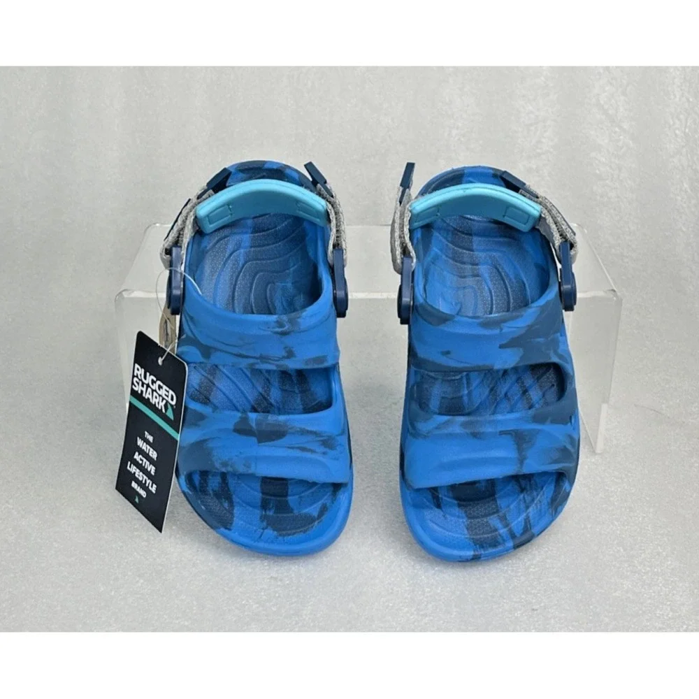 Rugged Shark Adventure Trail Blue Sandals Floatable Washable Boys Size 8 NEW